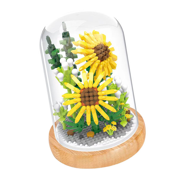 Plante byggeklosser Miniatyr DIY byggeklosser Bukett potteplanter Ornamenter Dekorasjon Leker Solsikke med beskyttende deksel
