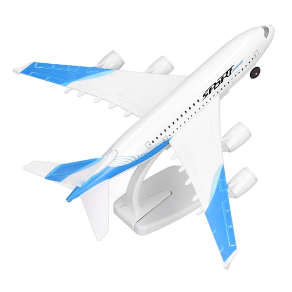 Legeringsflymodel Flymodel 5 Lys Passagerfly Legetøj med Display Stativ Blå
