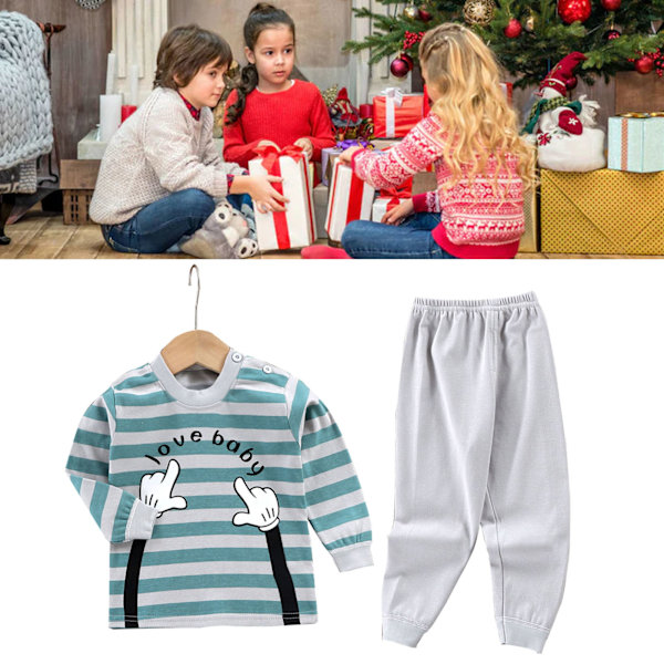 Barn Pyjamas Rund Hals Långärmad Mjuk Andningsbar Söt Bomull Barn Sovkläder Set för Pojkar Flickor 90cm/35.4in