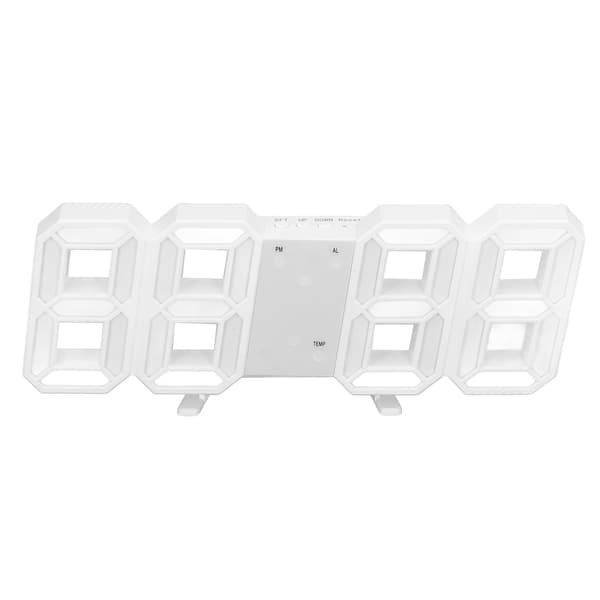 3D LED Väggklocka Minimalistisk Vit Ram Digital Väggväckarklocka Timer med Temperatur för Hem Vardagsrum Vit Text
