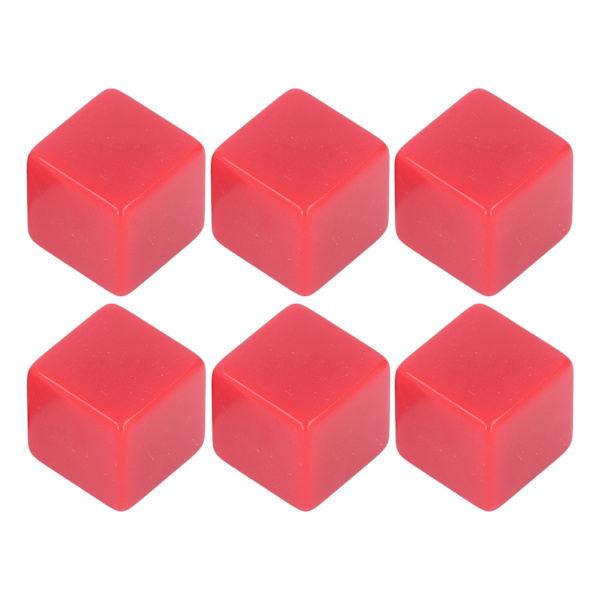 6st Blank set rätvinklig plast hexaedriska kuber Klassrumsbrädspel DIY Math Counting Undervisningsfest Gunst Kul Röd