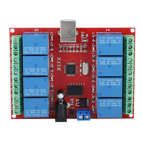 8-kanals 12V computer USB Intelligent kontrolkontakt relæmodul Gratis driver