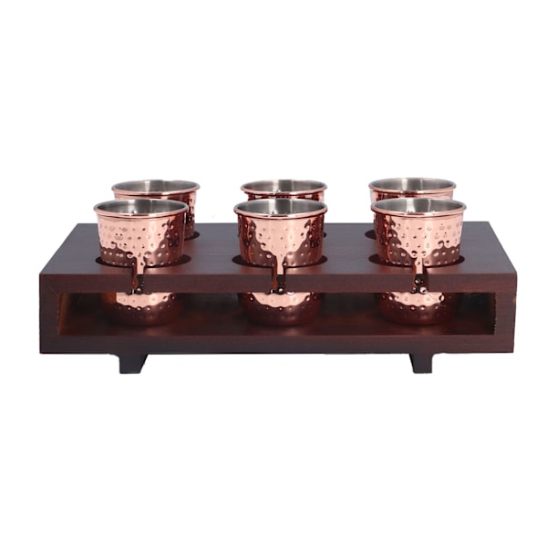 6 stk 100 ml kobberbelagt Moscow Mule-krus i rustfritt stål, cocktailkoppsett med oppbevaringsholder for hjemmefest