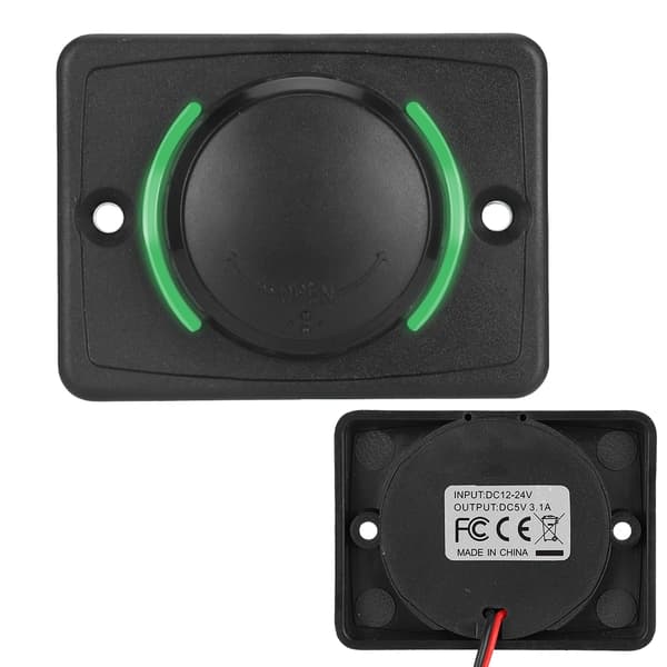 12V 24V 3.1A Dobbel USB Billader Uttak LED Grønt Lys