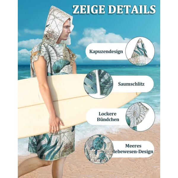 Quick Dry Microfiber Surf Poncho til mænd og kvinder - Ideel til strand og svømning (75 x 110 cm)