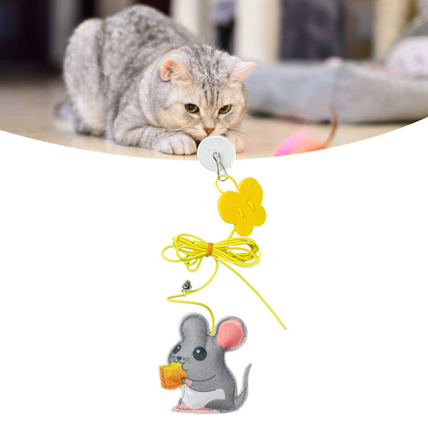 Dörrkatt-retande leksak med infällbar och utbytbar filtberlock, elastiskt rep, interaktiv dörrleksak för kattungar, mus