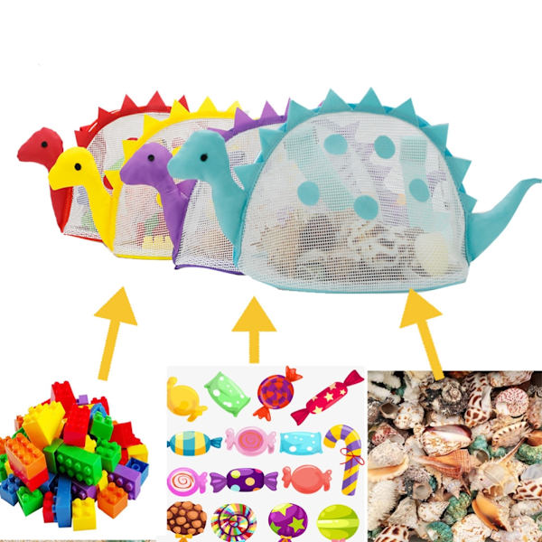Dinosaur Mesh Strandveske for Barn Skjell Samle Totes Bærbar Strand Holding Bag for Gutter og Jenter