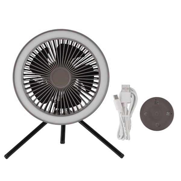 Camping Light Fan 3 Level Wind Adjustment USB Charging 3.7V 2A Hanging Camping Lights Tent Fan with Bracket for Outdoor Gray