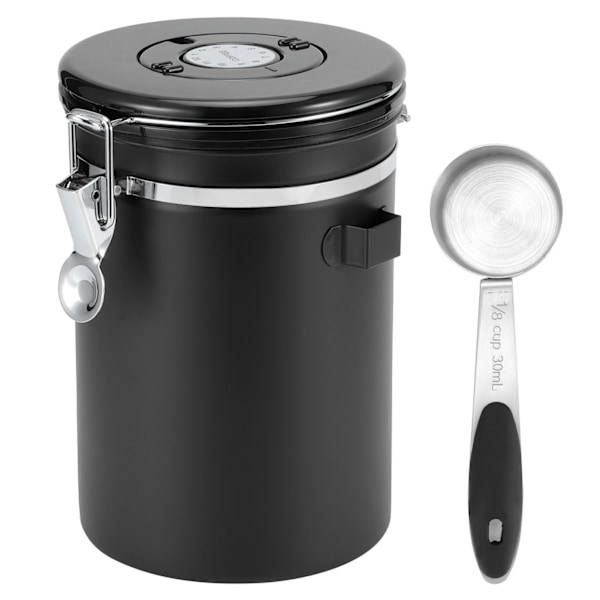 1.8L 304 Stainless Steel Sealing Can Airtight Storage Container with Spoon for Coffee Beans Tea Dried FruitBlack Jar