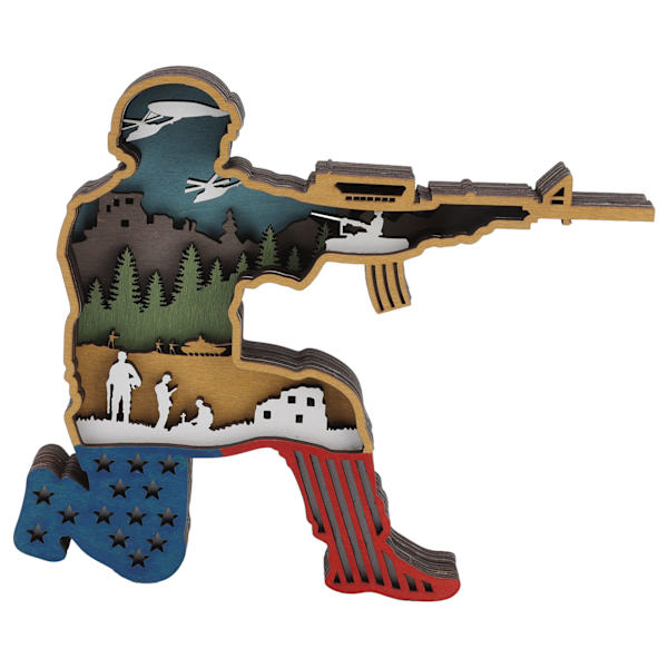 Uafhængighedsdag Træskæring Soldat Håndlavet 3D Soldat Ornamenter med Lys til Hjem Butikker Cafeer