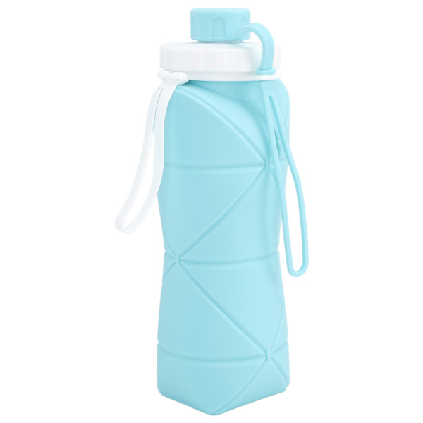 Silikoniset kokoontaittuvat matkapullot kansilla, tiiviit pehmeät joustavat kokoontaitettavat vesipullot kuntosalille, patikointiin, urheiluun, sininen 600ml
