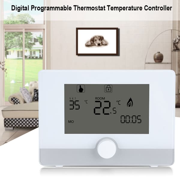Programmerbar Termostat Temperaturregulator til Vægmonteret Kedel Varmesystem Sort