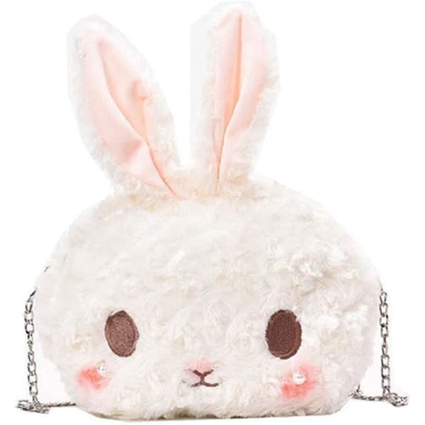 Kawaii Bunny Crossbody -laukku, sarjakuva Pehmo Rabbit Girls -lompakot, söpö Lolita-käsilaukku lapsille, teini-ikäisille, ihana pörröinen eläinkukkaro (helmiketju),