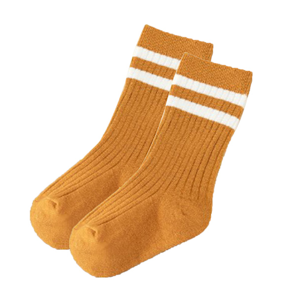 Barnens Sportstrumpor Ginger Kammat Bomull Två Ränder Barn Mid Calf Sportstrumpor för Vår Höst L