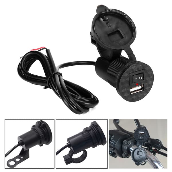 DC12V 24V Motorcykel USB Port Strømplads Stikkontakt med LED+Switch(DC12-24V)