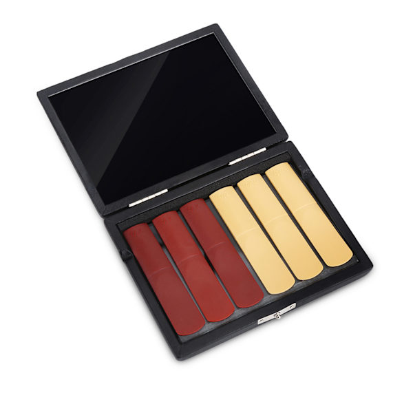 PU lædercover Sort saxofon Klarinet Reed Container Box Case med Slots til 6 stk Reeds