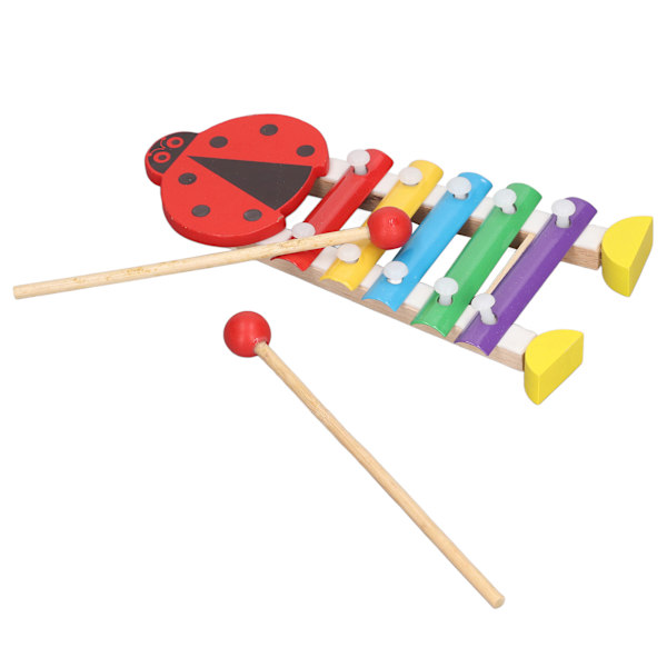 Hånd Percussion Uddannelsesmæssig Massivt Træ Glatte Kanter Tidlig Læring Musikalske Instrumenter Legetøj til Drenge Piger Toddler Ladybug Form
