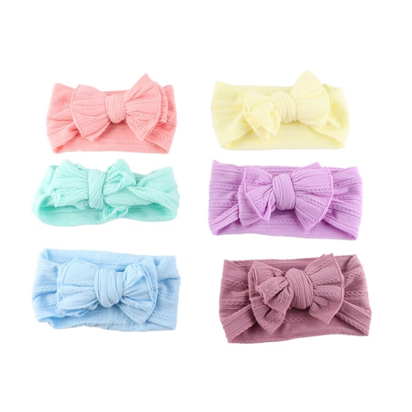 6 stk Baby Hair Bow Søt Håndsydd Myk Baby Hårbånd Fotorekvisitt Rosa Blå Taro Lilla Beige Lilla Mintgrønn