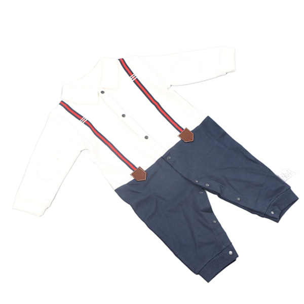 Baby Jumpsuit för Pojkar, Långärmad med Trådda Manschetter, Knappstängning, Pojkkläder med Fluga, 73 cm
