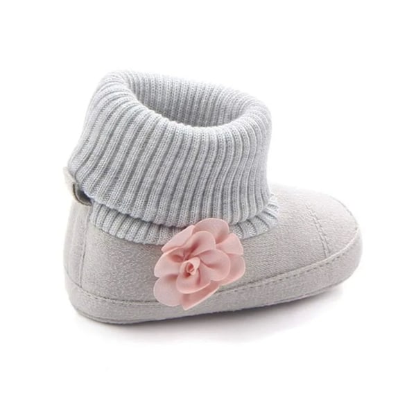 Baby Booties Fashion Grå Myk Komfortabel Bomull Baby Boys Girls Strikket Vinter Varme Snø Støvler 11cm / 4.3in, Størrelse 12