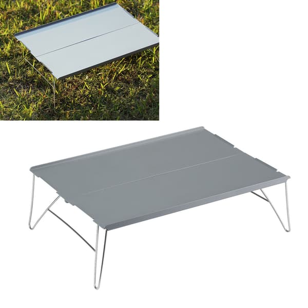 Sammenleggbart utendørsbord, bærbart mini lett piknikbord i aluminiumslegering for camping BBQ, grå