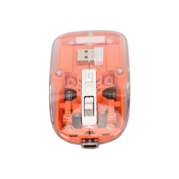 Trådlös 2.4G Bluetooth Transparent Mus 2400 DPI Uppladdningsbar 400mAh RGB Färgrik Trådlös Mus Orange