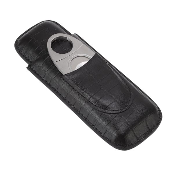 Læder Cigar Etui Bærbar med Cigar Cutter Rejse 2 Finger Cigar Holder Sort til Kæreste Gaver