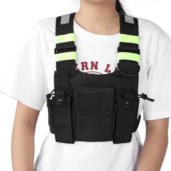 Gult reflekterande band Bröstsele Front Pack Påse case för UV-5R/82/9R/XR