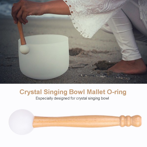 Wood Mallet Stick Gummi O-ringar för att spela Crystal Singing Bowl