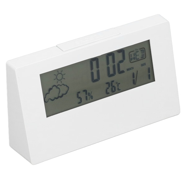 Digital väckarklocka Snooze-funktion LCD Tid Datum Temperatur Fuktighet Display Sängbord Elektronisk klocka med ljus Vit