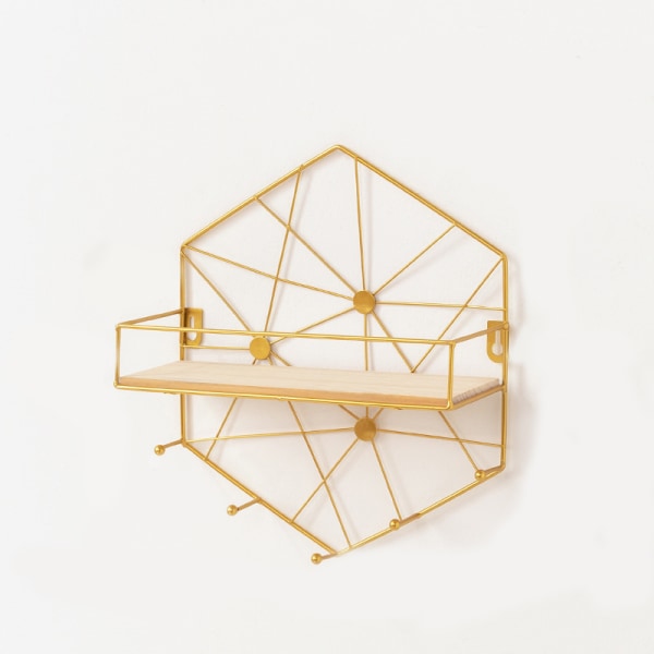 Hexagon hængende væghylde uden perforering - guld 26*9*30 cm,