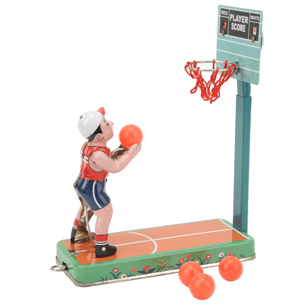 Clockwork Score Leketøy Basketballspiller Leke Vintage Tin Wind Up Toy for Collection Gave Bursdag Overraskelse Dekorasjon