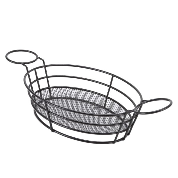 Fritøsekurv i rustfritt stål 304, enkel stil, enkel rengjøring, lett netting, snackplate for restaurant, oval form med håndtak