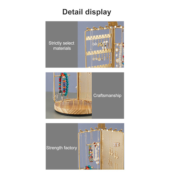 3 i 1 smykkestativ display multi niveauer træ drejelig base smykke display holder til halskæde guld