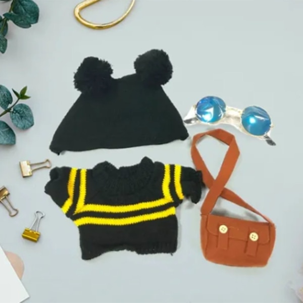 Fyllda anka dockkläder svart hatt tröja brun väska solglasögon fashionabla plyschdockkläder