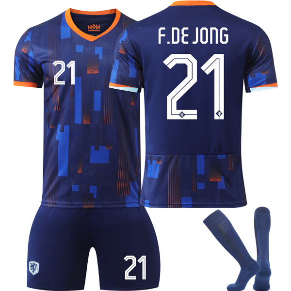 25 Nederland borte blå nr 21 De Jong fotballtrøye med fotballtema inkludert voksen- og barnestørrelser No. 21 De Jong 2XL(190-200CM）