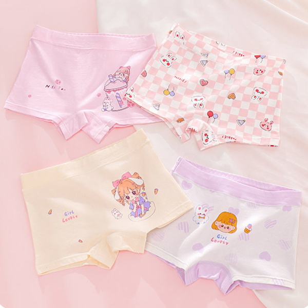 4 stk. Pigeunderbukser i Ren Bomuld Boxer Briefs Baby Shorts Åndbare Toddler Underbukser Flere Mønstre 2XL 22,5‑27,5 kg