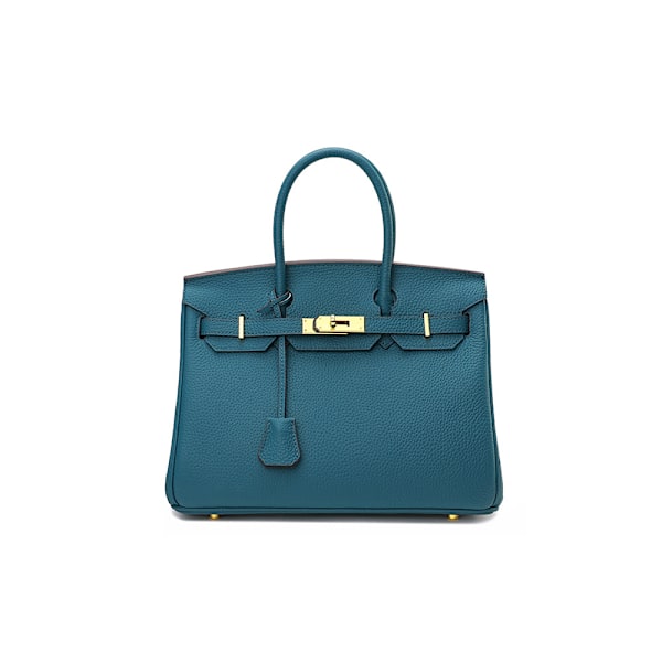 35cm Blå Ko-Läder Handväska Unik Lychee-Textur Snygg Hållbar Medium blue 35CM