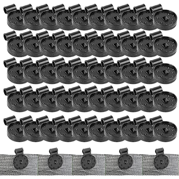 Skyggeklud Plastik Clips 50 Stk - Sorte Runde Clips til Solsejl Net og Drivhusfilm