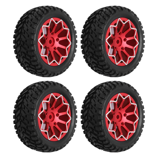 4 stk/sæt 1/10 RC bilhjul dæk aluminiumslegering gummi dæk til Tamiya TT01 On Road racerbiler Rød