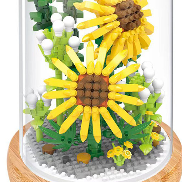 Plante byggeklosser Miniatyr DIY byggeklosser Bukett potteplanter Ornamenter Dekorasjon Leker Solsikke med beskyttende deksel