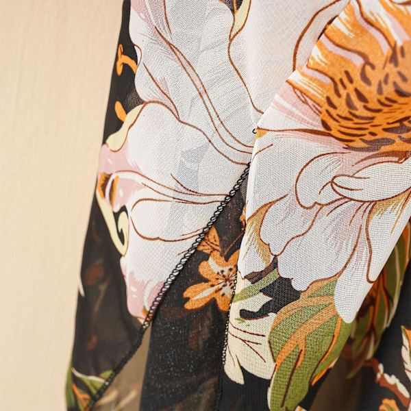 Strandbadetøj Cover Up Chiffon En Størrelse Sort Tassel Blomsterprint Swim Cover Up til Vandland Ferie