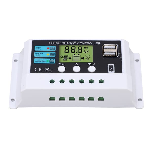 Solar Controller Industriel Chip LCD Display Overload Beskyttelse Solar Regulator 12V 24V Selvtilpasning Hvid 20A