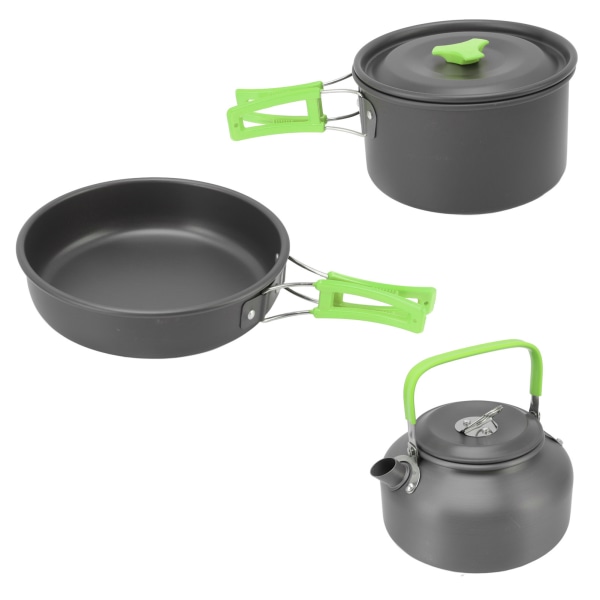 Udendørs Camping Grydesæt med service Non Stick Camping Køkkengrej Kit til Picnic Fishing Green