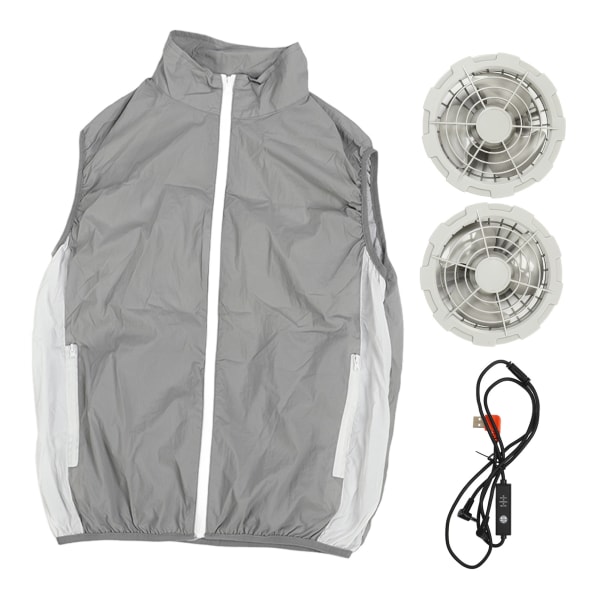 Viilentävä liivi miehille Naisten ilmastoidut vaatteet 2 tuulettimella Puettava jäähdyttävä tuuletinliivi työhön kalastukseen retkeilyyn Harmaa XXL