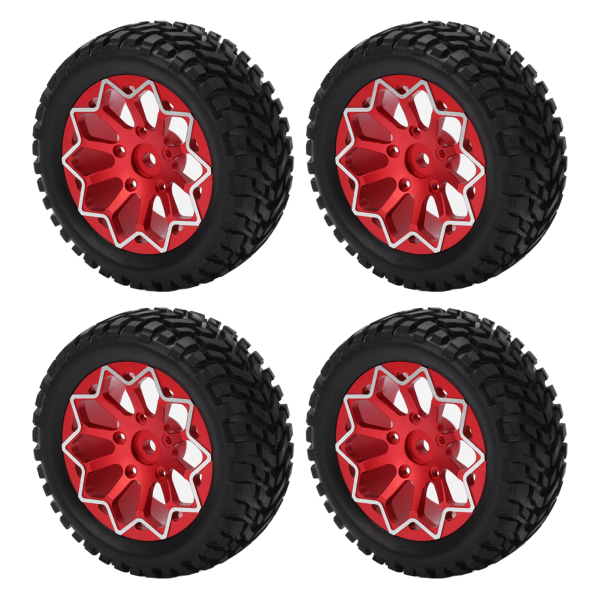 4 stk/sæt 1/10 RC bilhjul dæk aluminiumslegering gummi dæk til Tamiya TT01 On Road racerbiler Rød