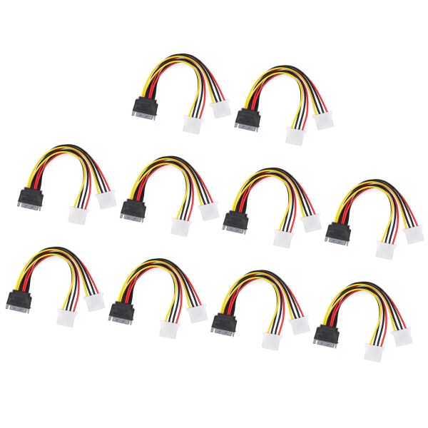 10 stk SATA-strømledning 15-pins hann- til dobbel 4-pins hunn-tilkoblingslinje for lading av dataoverføring