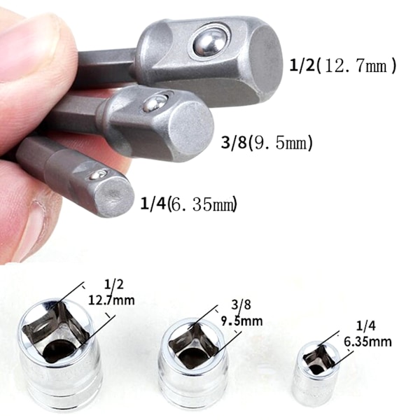 8 stk. Sokkeladapter Sæt Driver Hex Skaft Impact Bor Bits Forlængelsesstang 1/4 tommer 3/8 tommer 1/2 tommer