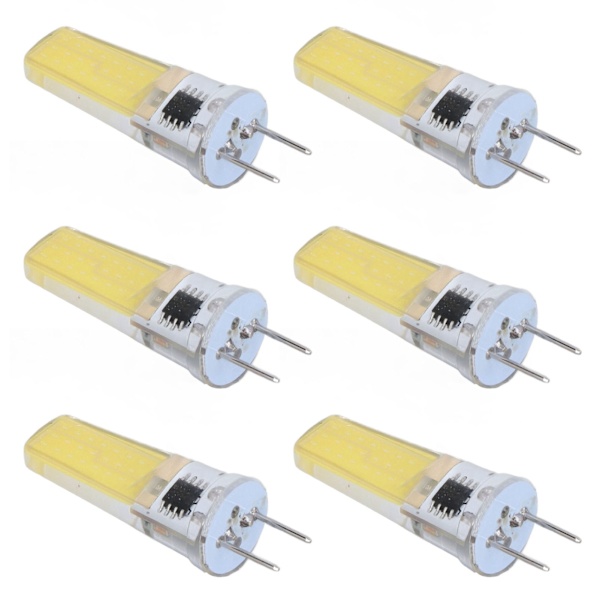 6 stk. G8 LED-pære 5W dæmpbar 2508 COB energibesparende nem installation 360 grader 50000 timer stabil 5W pærer 100-120V koldt hvidt