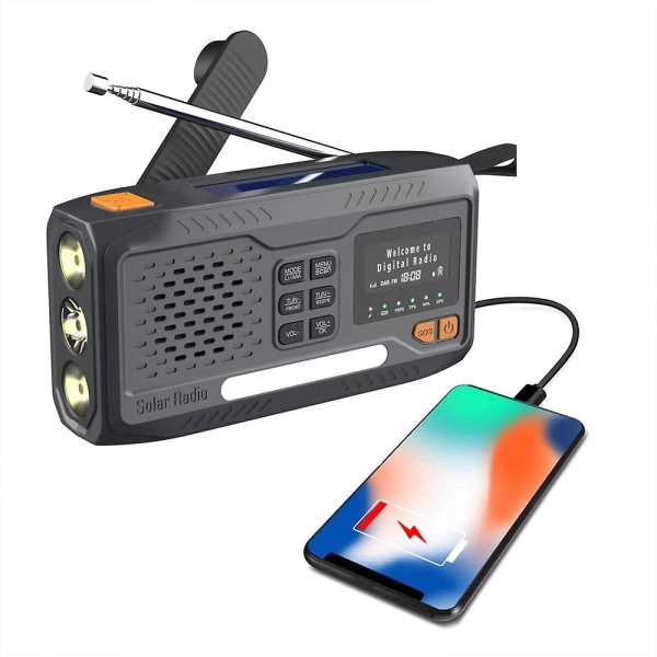 Dab/FM Bluetooth Radio Bærbar Solar Radio Receiver Nødradio Utomhus Håndsveiv Radio